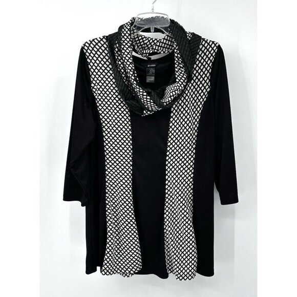ALI MILES shirt top blouse tunic 3/4 sleeve swing removeable infinity scarf XL - Picture 2 of 9